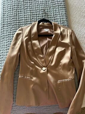Cami NYC Satin Tan Single-Button Shawl Collar Blazer